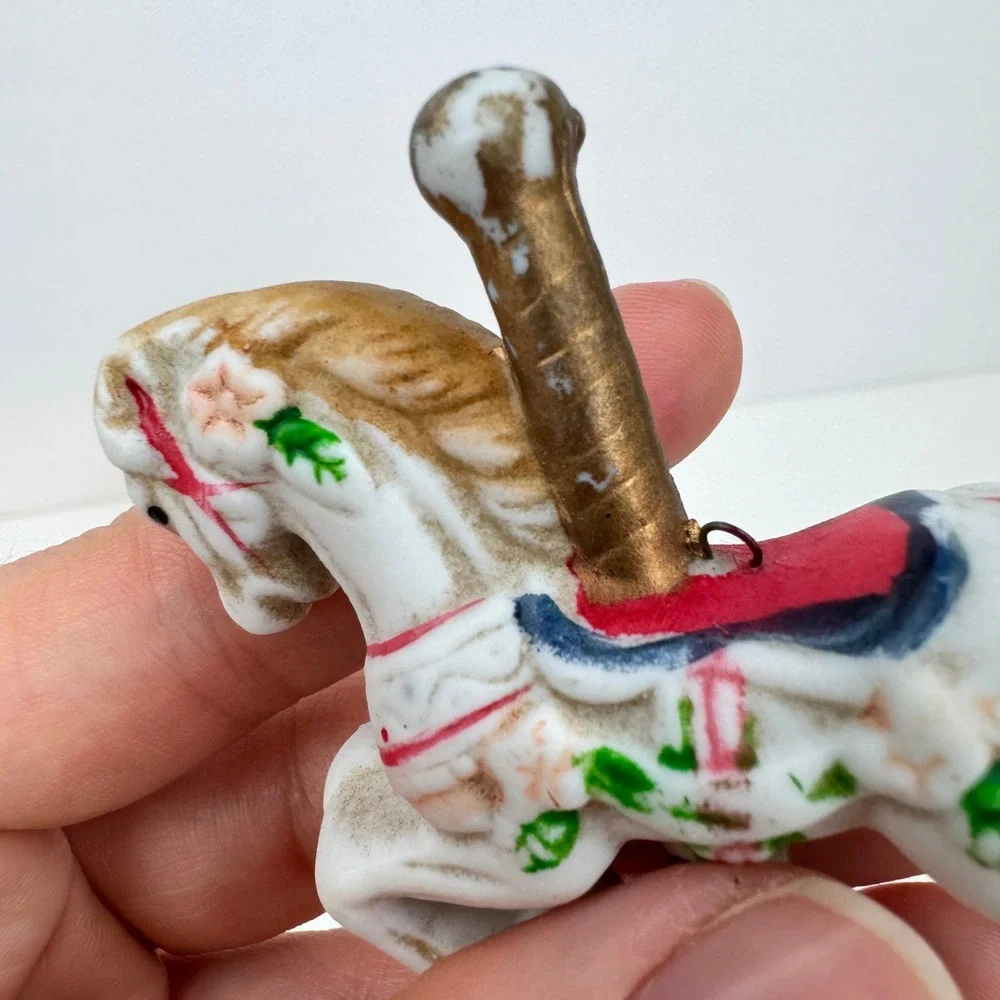 2 Vtg Christmas Around the World Carousel Horse Ornaments Ceramic w Orig Box